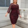 Party Dress Plus Size Ladies Midi Sequin Mesh Long Sleeve Lace Elegant Bodycon L-4XL 5XL Evening Dresses Woman Summer