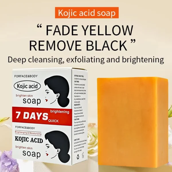 Kojic Acid Soap Whitening Soap Facial Cleansing Remove Black Face Kojic Bleaching Acid Handmad Soap with Vitamin C Deep Cleaning - Image 2