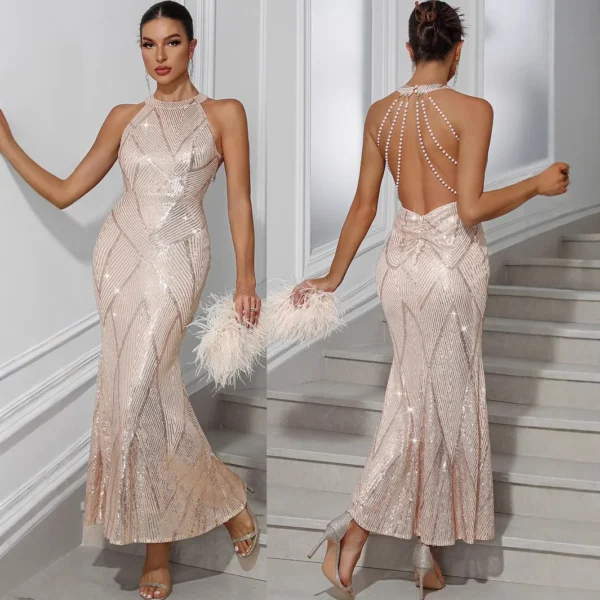 Women sequin wedding dresses backless Bodycon Maxi long dress summer Sexy luxury Club Evening Party Prom Dresses Vestidos XSY38