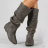 2025 New Women Flat Boots Fashion Pleated Leather Boots Autumn Winter Slip on Mid-Calf Shoes for Women Brand Designer High Boots - Image 3