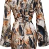 Women's Autumn New Long Sleeved Fashionable Printed Pleated Dress Sexy V-neck Irregular Casual Short Dress For Women - Image 5