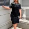 Party Dress Plus Size Ladies Midi Sequin Mesh Long Sleeve Lace Elegant Bodycon L-4XL 5XL Evening Dresses Woman Summer - Image 5