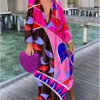 Women Boho Print Loose Beach Dress 2025 Spring Summer Elegant Deep V-Neck Maxi Dress Ladies Sexy Long Sleeve Oversized Dresses - Image 5