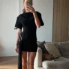Elegant Mini Dress Woman Ribbons Slim O-neck Short Sleeve Above Knee Dresses Female Spring Summer Party Robe Lady High Street - Image 2