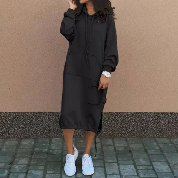 Autumn Winter Fashion Solid Sweatshirt Dress For Women O Neck Long Sleeve Casual Loose Femme Dresses 2023New Office Ladies Dress - Image 2